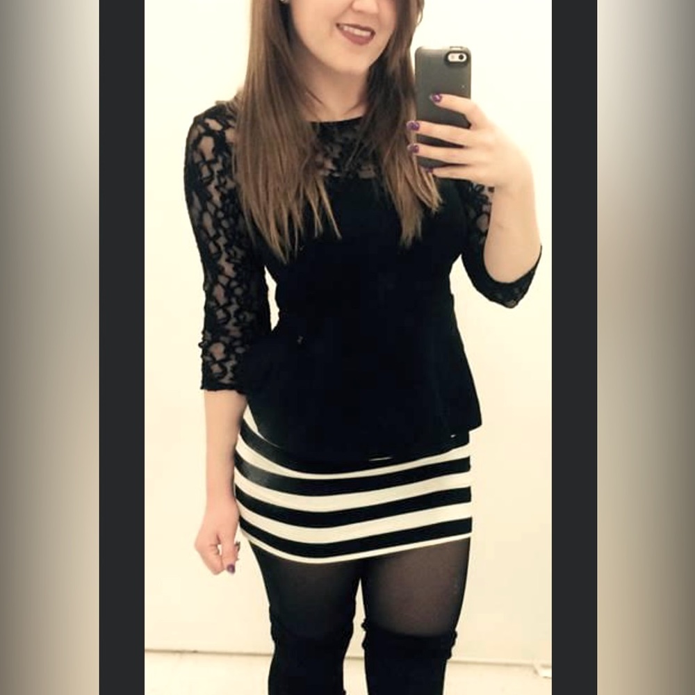 Black and White Striped Bodycon Mini Skirt